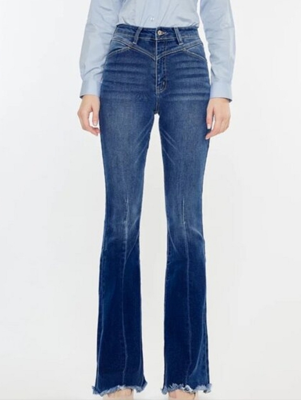 KanCan Ashton High Rise Stretch Flare Yoke Detail Boho Jeans Sz 11/29 Blue Denim - Picture 2 of 12